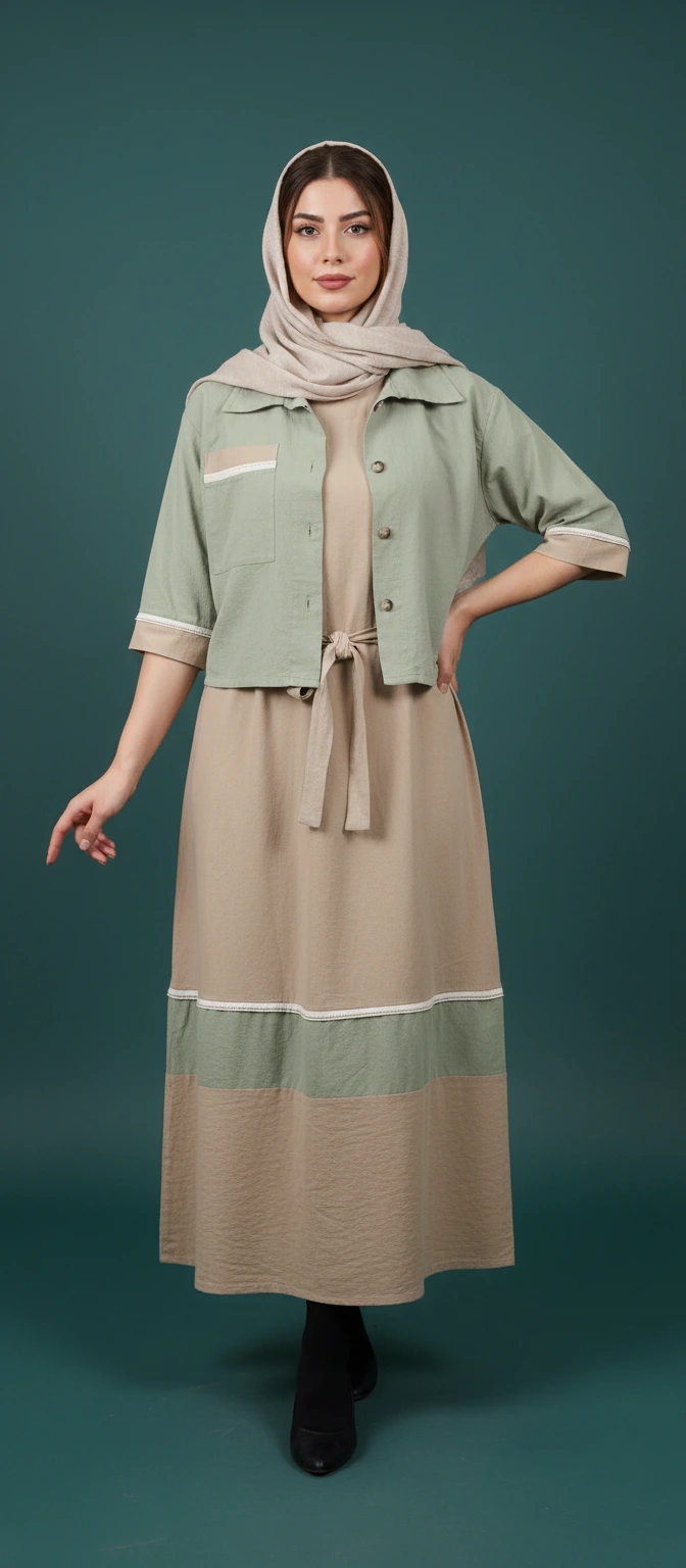 code 394 ست کت سارافون کتان زنانه مجلسی - کد 394 - Image 1